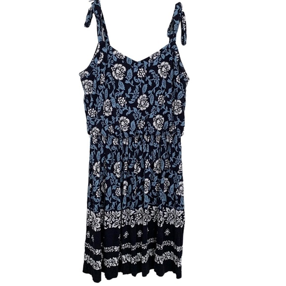 Loft Floral Blue Jersey Fit & Flare Adjustable Straps Mini Dress XS - Picture 5 of 5